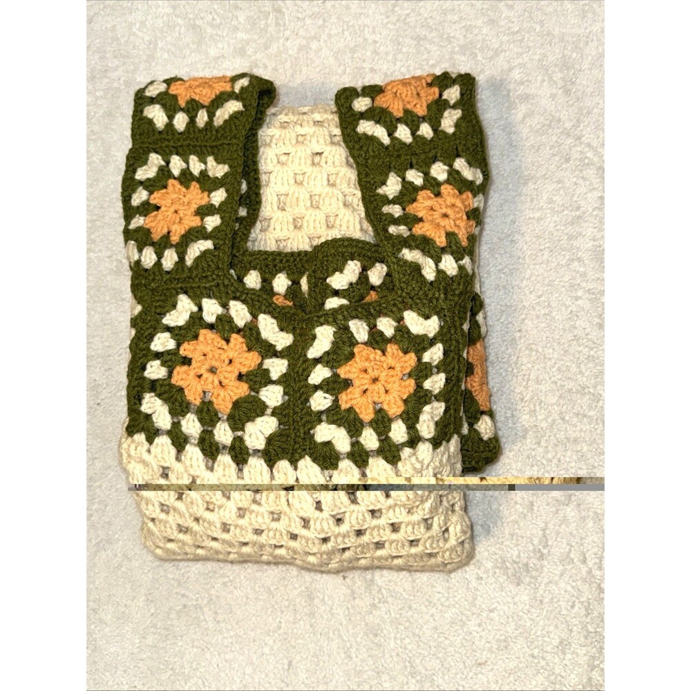 Handmade Crochet Jumper Dress L XL Granny Square Floral Country Green Boho - Picture 9 of 10